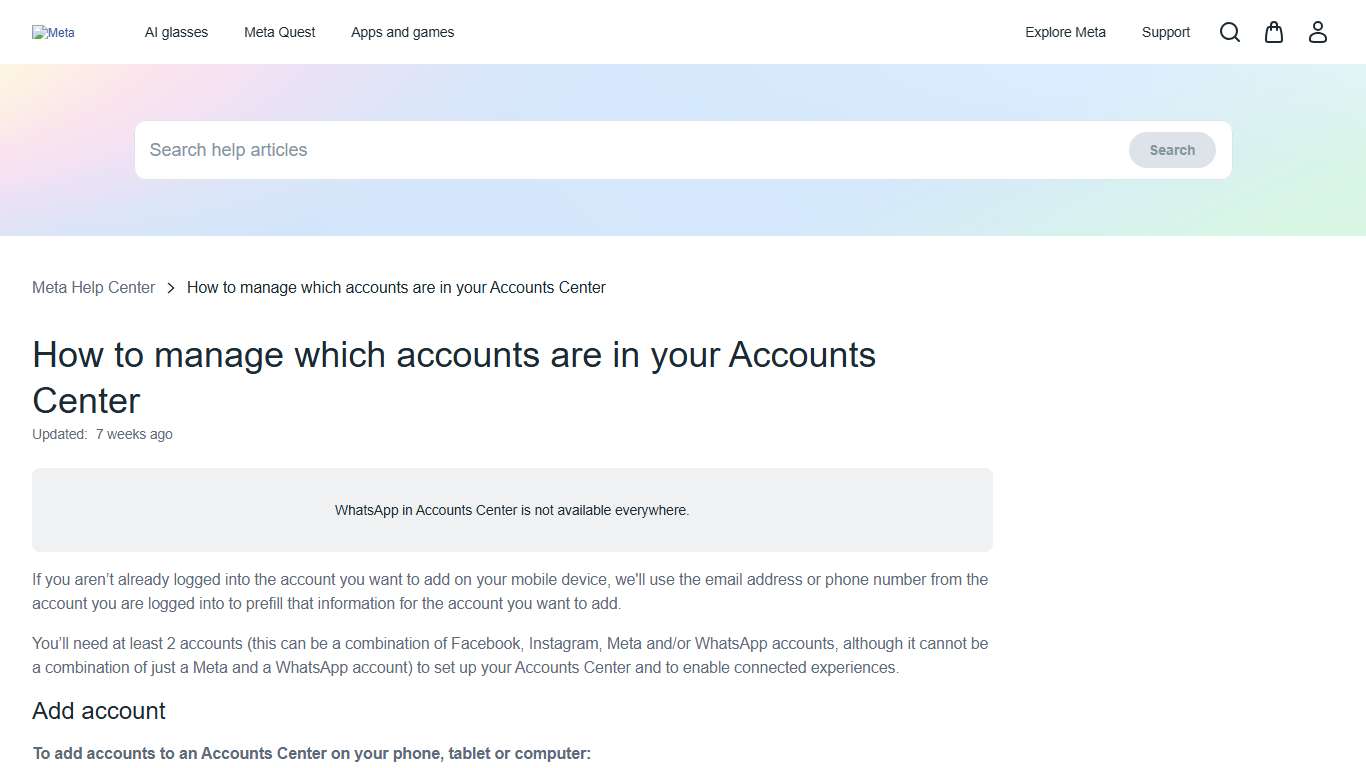 How to manage which accounts are in your Accounts Center Meta Help Center Meta Store